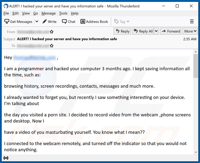 I am a programmer and hacked your computer 3 months ago email spamcampagne