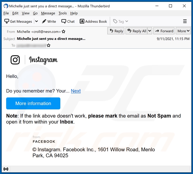 Instagram scam email alternatieve variant