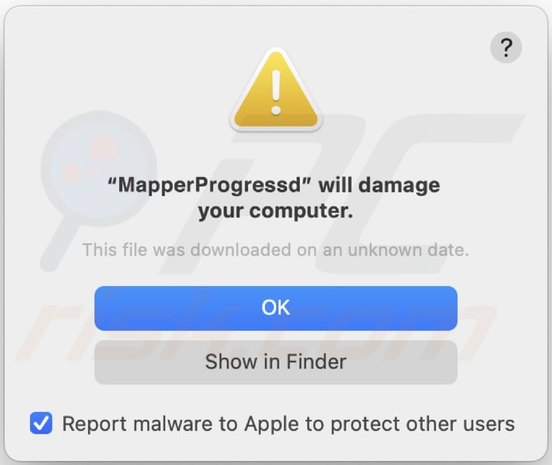 Pop-up weergegeven wanneer MapperProgress adware wordt gedetecteerd op het systeem