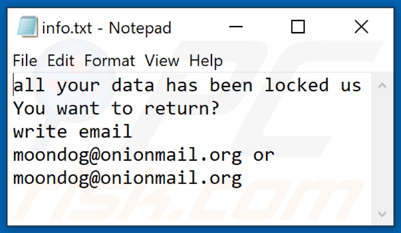 MOON ransomware tekstbestand (info.txt)