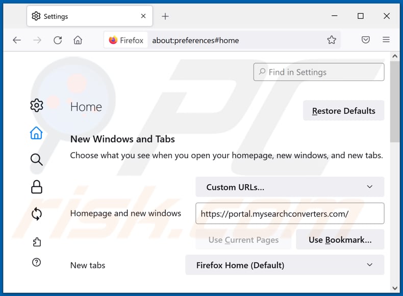 Mysearchconverters.com verwijderen van Mozilla Firefox-homepage
