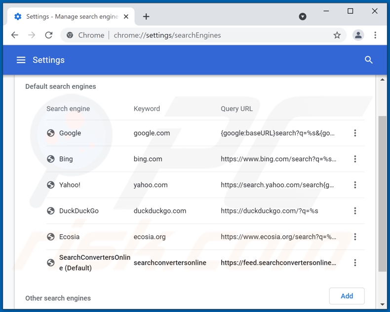 Het verwijderen van searchconvertersonline.com uit Google Chrome standaard zoekmachine