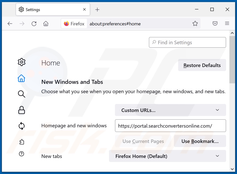 Verwijder Searchconvertersonline.com van Mozilla Firefox-homepage