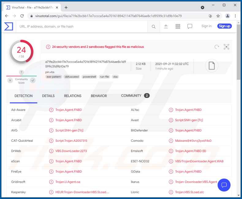 Squirrelwaffle malware detections on VirusTotal