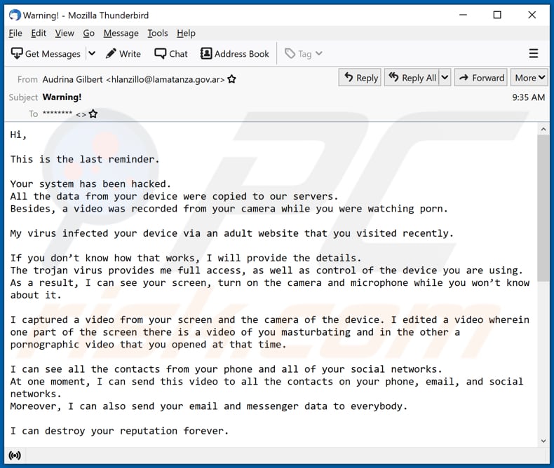 This is the last reminder email scam email spamcampagne