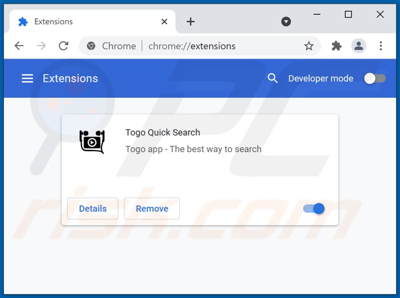 Verwijderen van togosearching.com gerelateerde Google Chrome extensies