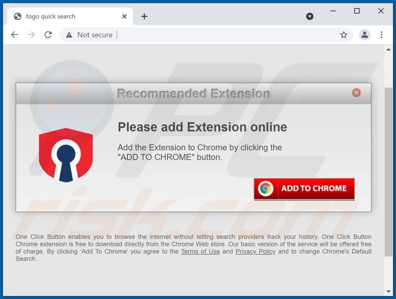 Website gebruikt om Togo Quick Search browser hijacker te promoten