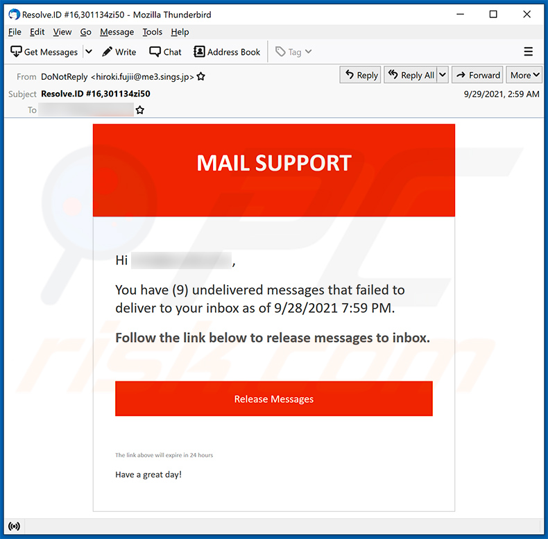 Undelivered mails-thema spam