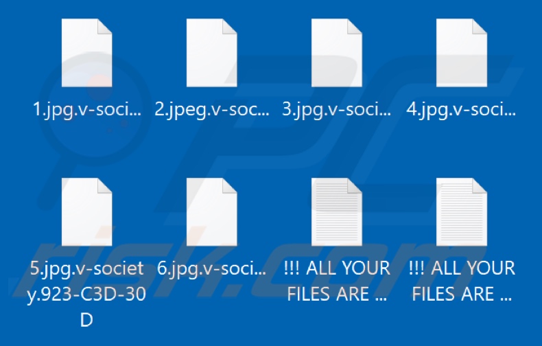 Bestanden die zijn versleuteld door VICE SOCIETY ransomware (.v-society.[victim's_ID] extensie)