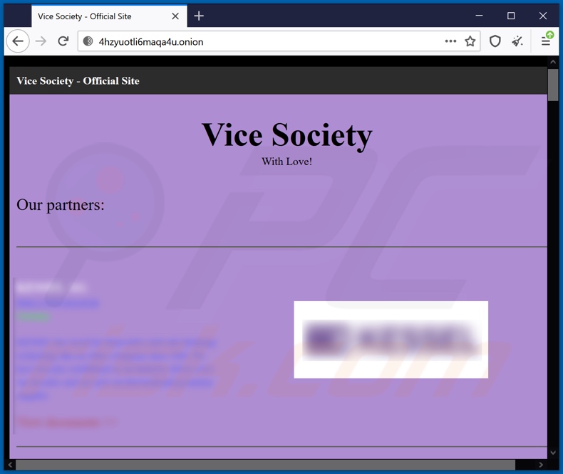VICE SOCIETY ransomware data-leaking website