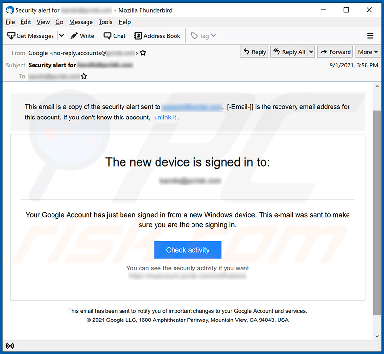 We Noticed A Login From A Device You Don't Usually Use Email Scam (2021-09-02)