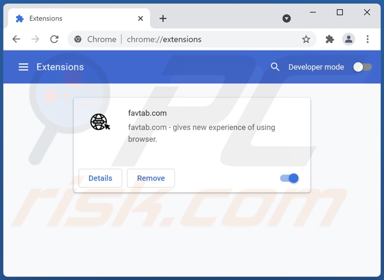 Verwijderen van favtab.com gerelateerde Google Chrome extensies