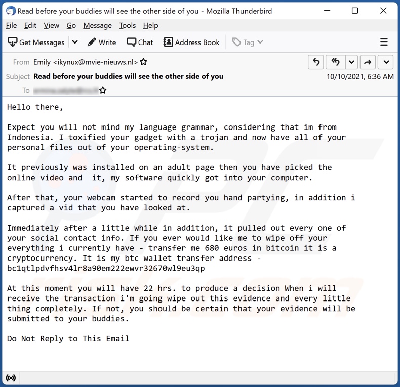 Im in possession of all of your private data scam email variant 3