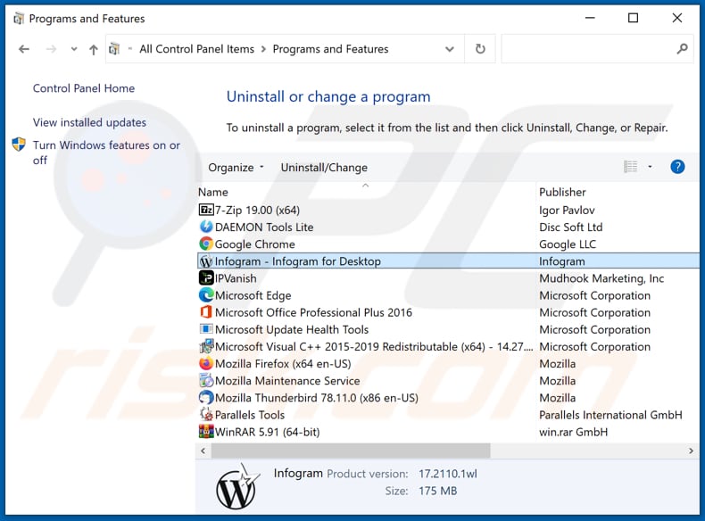 Infogram adware verwijderen via Configuratiescherm