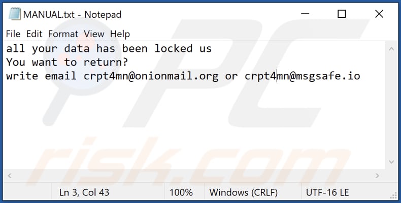 MS ransomware tekstbestand (MANUAL.txt)