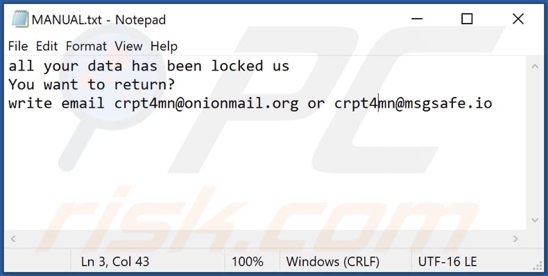 MS ransomware tekstbestand (MANUAL.txt)