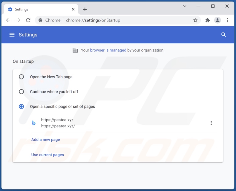 Peatea[.]xyz van Google Chrome homepage verwijderen