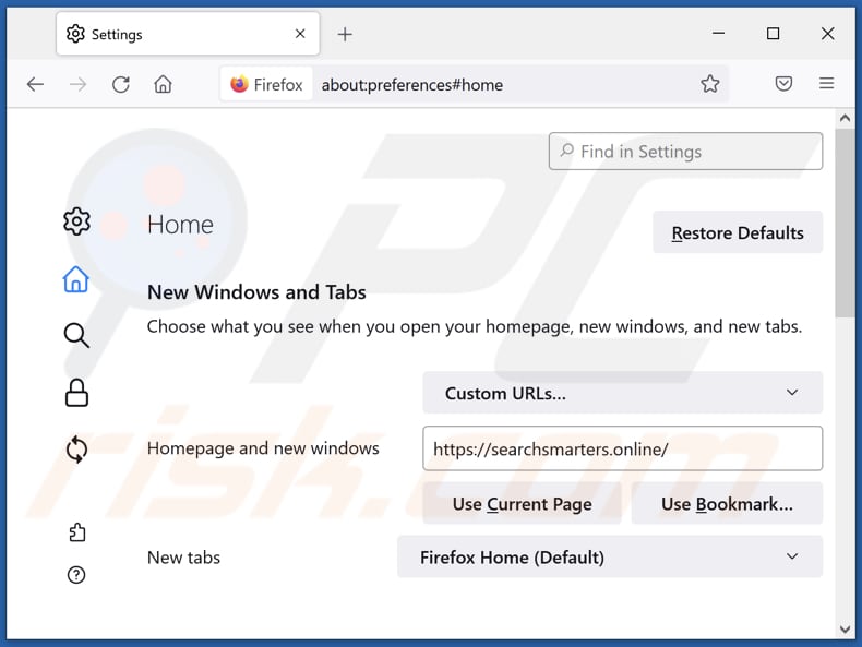 Searchsmarters.online van Mozilla Firefox-homepage verwijderen