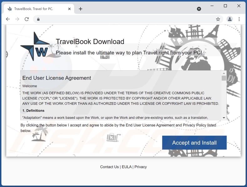 TravelBook adware promotie website