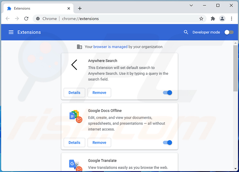 Het verwijderen van anywheresearch.com verwante Google Chrome extensies