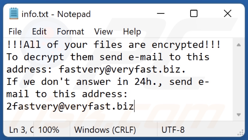 Fastvery ransomware tekstbestand (info.txt)