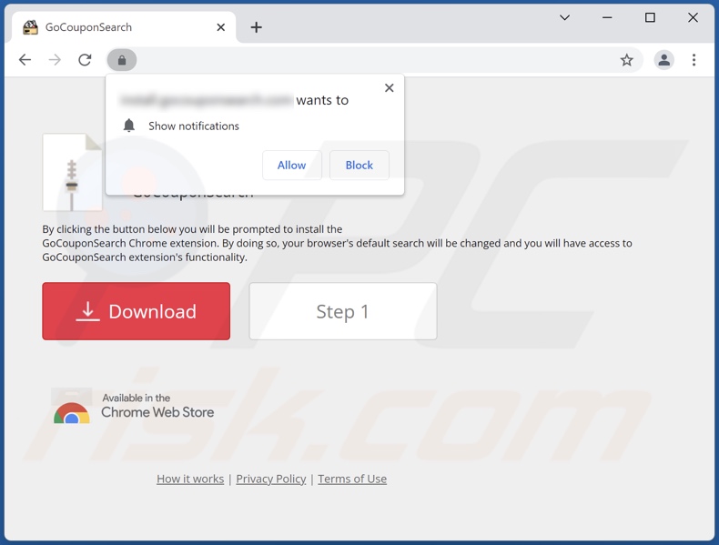 Website gebruikt om GoCouponSearch browser hijacker te promoten