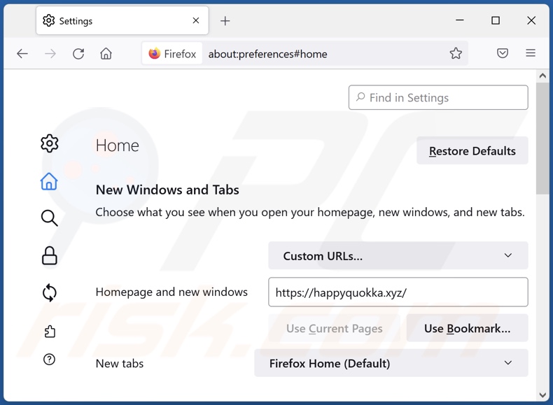 Happyquokka.xyz van Mozilla Firefox-homepage verwijderen