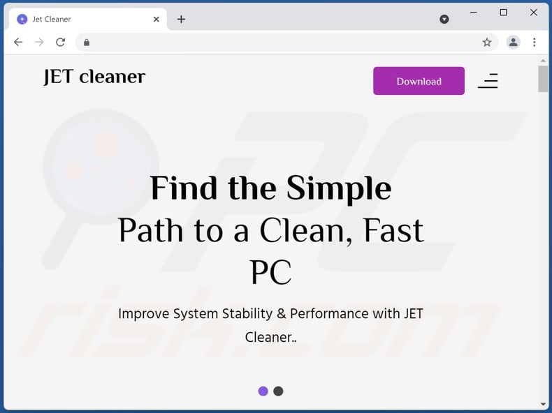 Website gebruikt om het Jet Cleaner programma te promoten