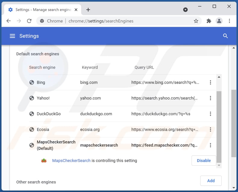 Verwijderen van mapschecker.com uit Google Chrome standaard zoekmachine