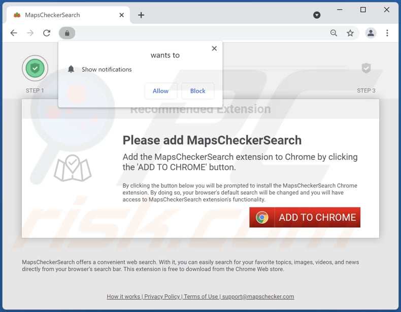 Website gebruikt om MapsCheckerSearch browser hijacker te promoten
