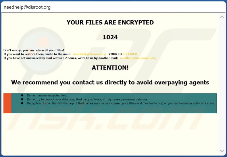 NEEH ransomware losgeld bericht(pop-up venster)