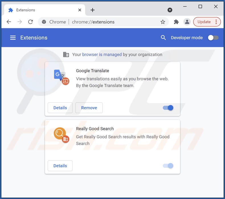 Verwijderen van rgoodsearch.online gerelateerde Google Chrome extensies