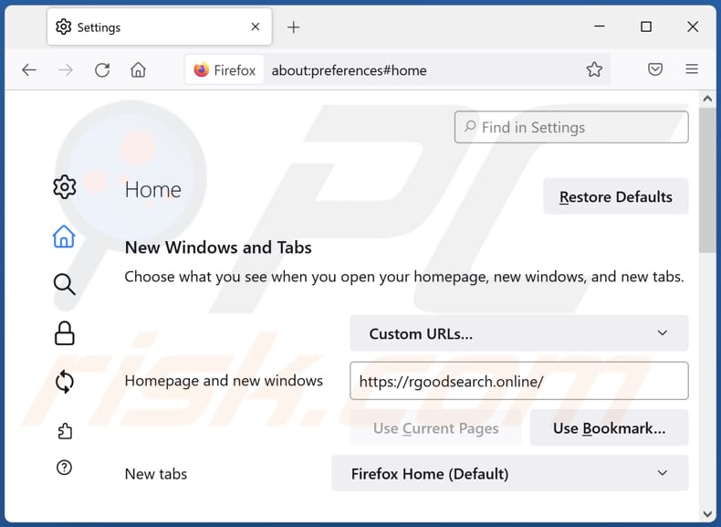 Rgoodsearch.online verwijderen uit Mozilla Firefox-homepage