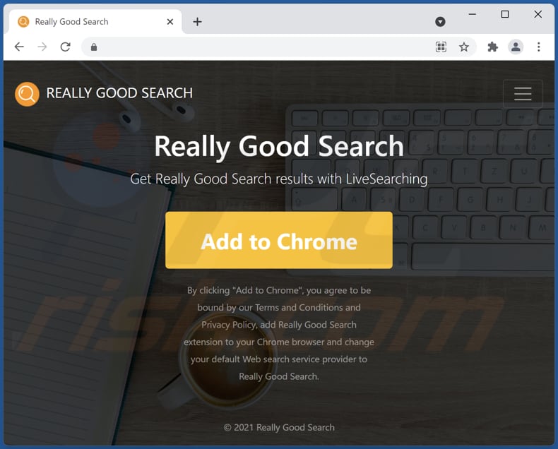 Website gebruikt om Really Good Search browser hijacker te promoten