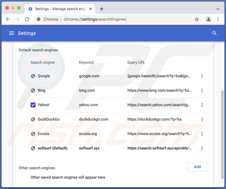 search.softsurf.xyz valse zoekmachine gemaakt als de standaard zoekmachine