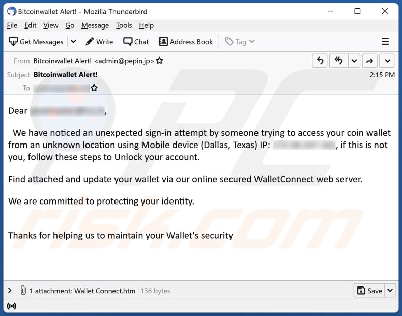 WalletConnect email scam