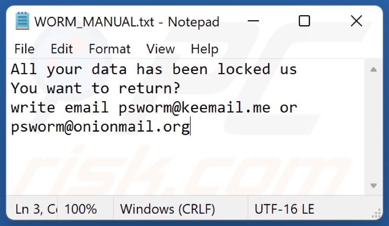 WORM (Dharma) ransomware tekstbestand (WORM_MANUAL.txt)