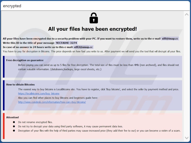 XIII ransomware's losgeld nota pop-up venster (info.hta)