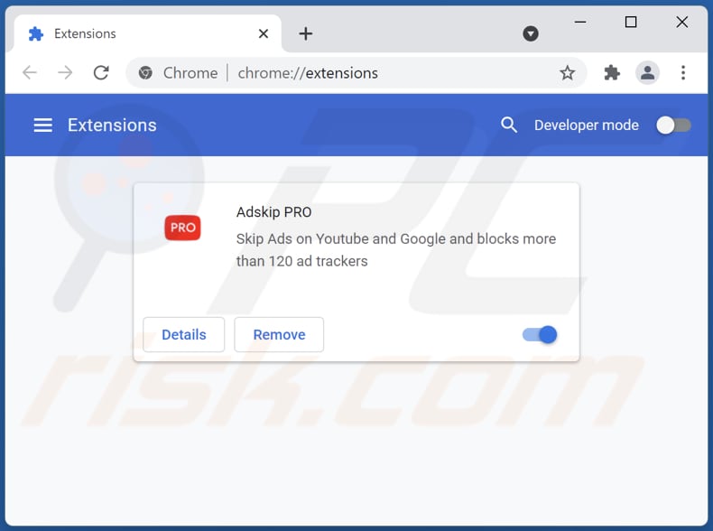 Adskip PRO advertenties verwijderen uit Google Chrome stap 2