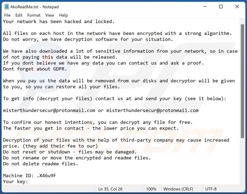 ako ransomware losgeldbrief akoreadme txt bestand