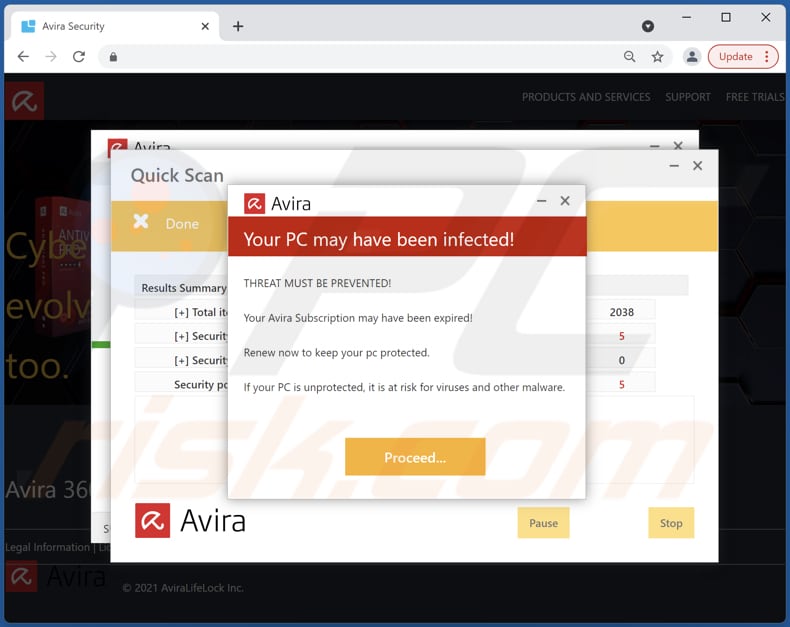 Avira - Your Pc May Have Been Infected scam scam
