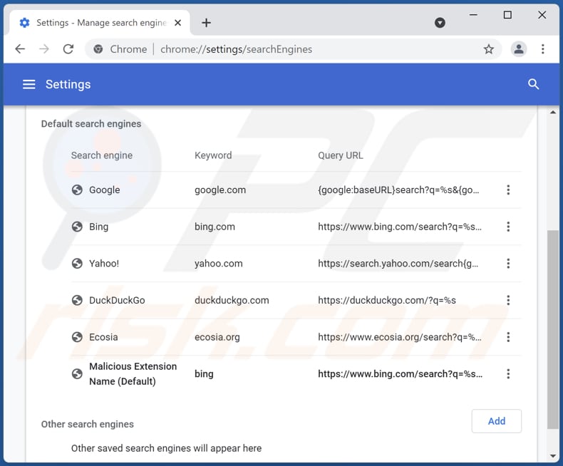 Verwijderen van bing.com uit Google Chrome standaard zoekmachine
