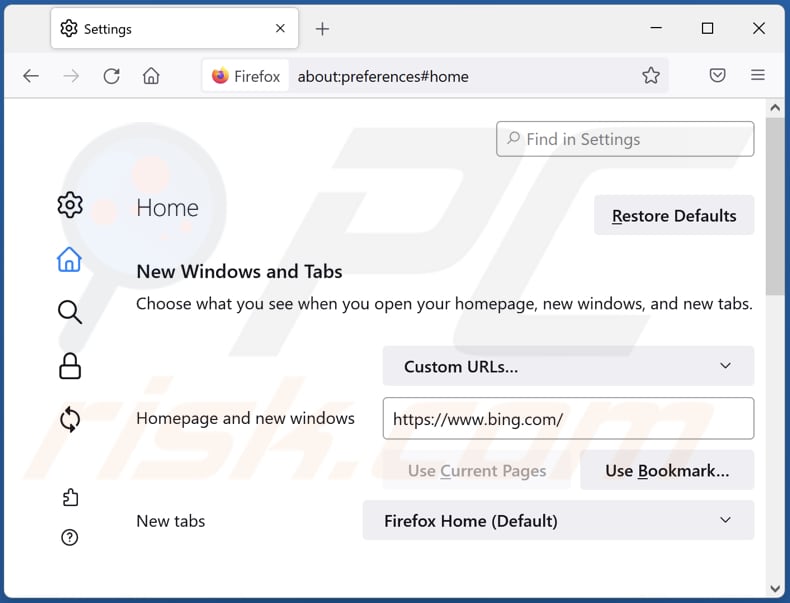Bing.com van Mozilla Firefox-homepage verwijderen