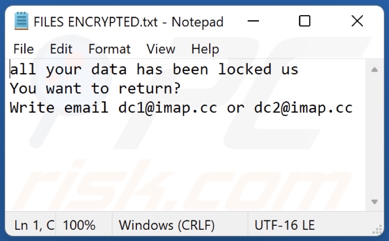 DC ransomware tekstbestand (FILES ENCRYPTED.txt)