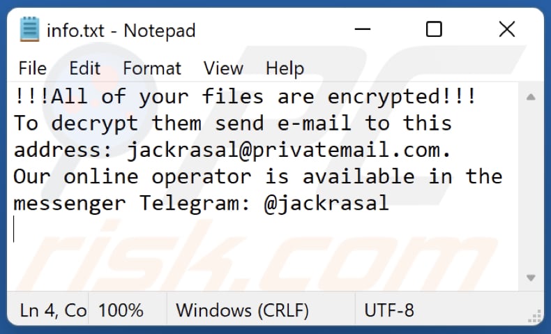 drik ransomware losgeld bericht info.txt