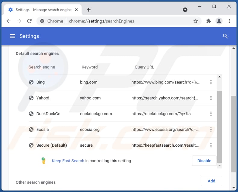Verwijderen van keepfastsearch.com uit Google Chrome standaard zoekmachine