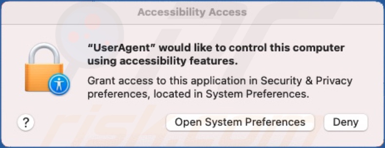 macOS.Macma backdoor malware vraagt toestemming om toegankelijkheidsfuncties te gebruiken