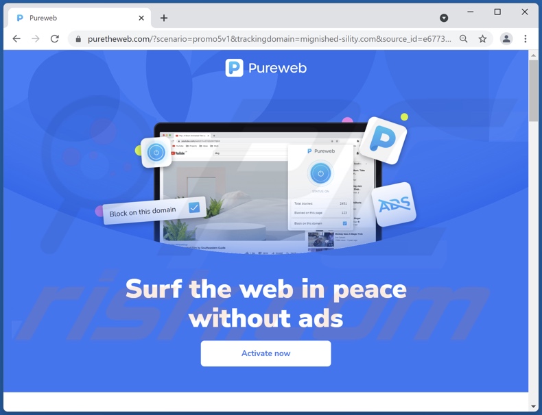 Pureweb adware promotie site