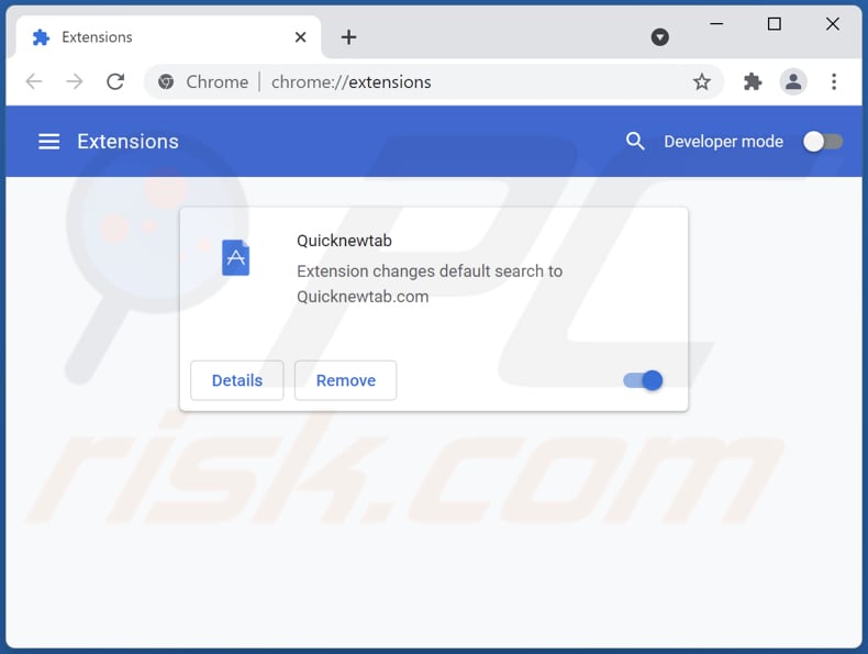 Verwijder quicknewtab.com gerelateerde Google Chrome extensies