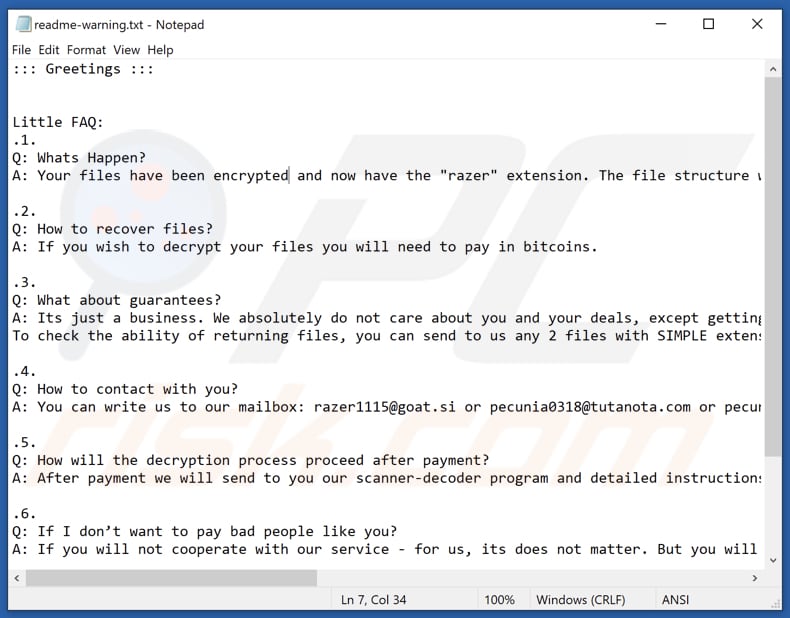Razer ransomware tekstbestand (readme-warning.txt)
